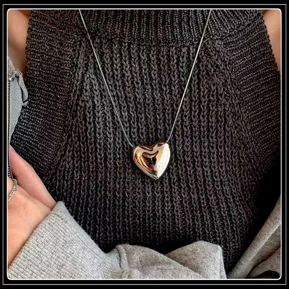 None Jewelry - 925 SILVER MEGA PUFF HEART STATEMENT NECKLACE PENDANT